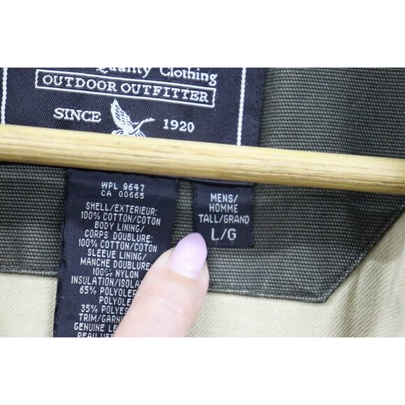 Eddie Bauer Barn Chore Rustic 90's Zip Jacket Leather Collar Olive Men L Tall - Picture 6 of 16